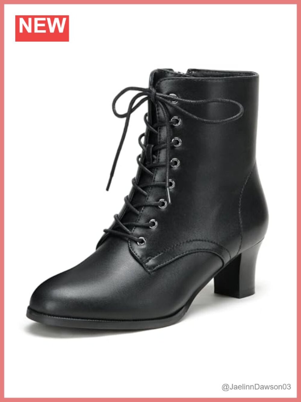 Women Lace-Up Ankle Boots Mid Block Heel Side Zipper Synthetic Almond Toe